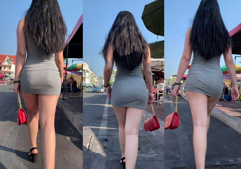 [街拍][4K]街拍灰色包臀裙女郎