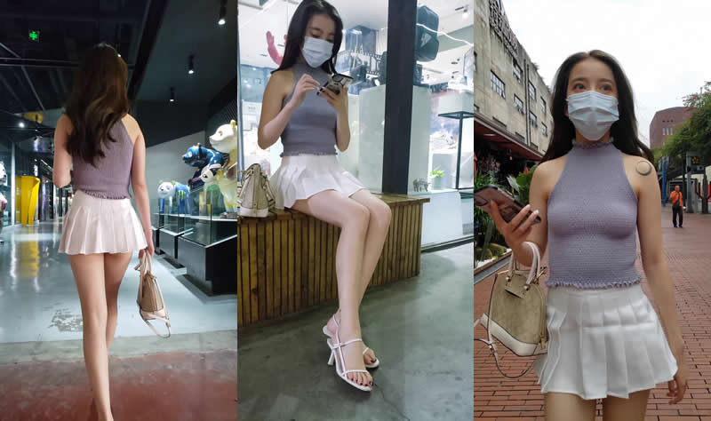 [街拍][4K]街拍迷人的高跟凉鞋百褶裙女孩