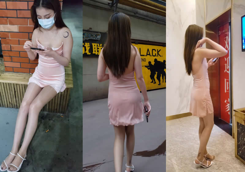 [街拍][4K]街拍粉色包臀短裙丝袜美女