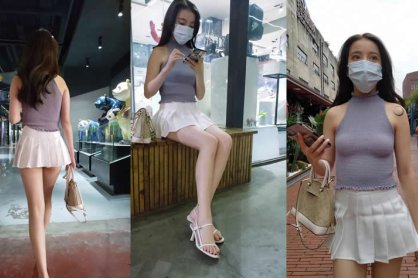 [街拍][4K]街拍迷人的高跟凉鞋百褶裙女孩