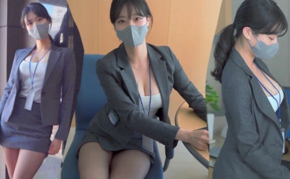 【抖音视频出处】带口罩的韩国OL女助理